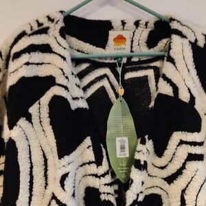 FARM Rio Black and White Wild Hearts Fleece Coat